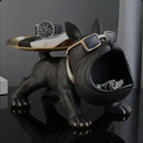 Escultura Decorativa de Cachorro Bulldog com Bandeja